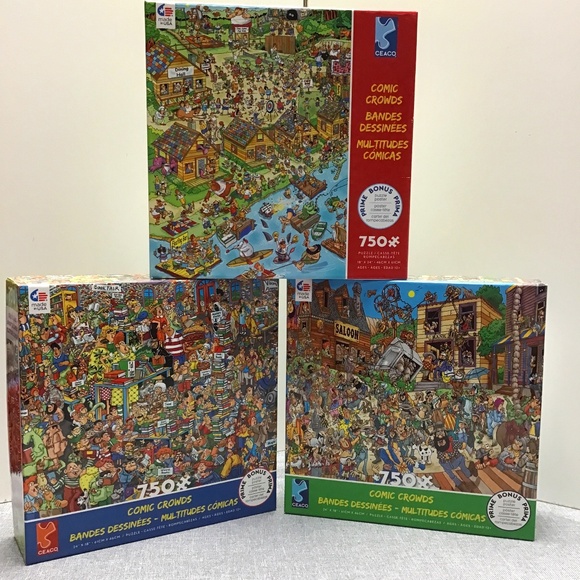 BRAND NEW! Lot of 3 CEACO puzzles - 750 pieces - COMIC CROWD COLLECTION - Picture 1 of 6